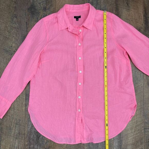Talbots Petite MP 100% Linen Pink Long Sleeve Button Down Boyfriend Shirt Tunic - Picture 6 of 7
